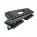 This picture features five 5 Star 4-hole punches in black. Each punch has a plastic base and metal construction, with a capacity of 16 sheets of 80gsm paper.