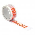 5 Star Office Printed Tape Fragile Polypropylene 48mmx66m Red Text on White [Pack 6] 922382