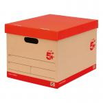 The picture shows 10 5 Star office storage boxes with lids, measuring 321x392x291mm. The boxes are self-assembly, made of Kraft material and have a red/brown color. The boxes are labeled as Archive Storage Boxes and are rated 5 stars.