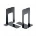 This picture showcases a pair of 5 Star Bookends by 5 Star Office. Made from metal, each bookend measures 180mm and is capable of supporting heavy loads. The 7-inch black design adds a sleek touch to any bookshelf or desk. This pack includes 2 bookends, making it a practical and stylish addition to any workspace.