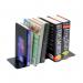 The image shows two sleek, black metal bookends standing at 180mm tall, with the words 5 Star Bookends and 5 Star Office etched onto the surface. Each bookend is 7 inches long and features a heavy-duty design, making them ideal for holding multiple books in place. These bookends come in a pack of two.