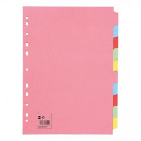 5 Star Office Subject Dividers 10-Part Recycled Card Multipunched 155gsm A4 Assorted Pack of 10 932198