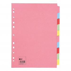 Office Subject Dividers 10-Part Recycled Card Multipunched 155gsm A4