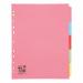 The photo shows 10 extra wide A4 subject dividers in assorted colors. Each divider has a 5-part design and is made from recycled card, adding to its eco-friendly appeal. These 5 Star dividers are perfect for organizing and separating large files and documents.