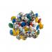 This picture features a pack of 100 5 Star Office drawing pins with colored heads. Each pin has a sharp, durable point, perfect for securely holding important papers or photos. The assorted colors add a pop of fun to any bulletin board or corkboard.