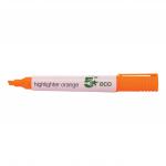 The image shows a pack of 10 5 Star Eco Pens and 5 Star Eco Highlighters in bright orange. Each pen and highlighter has a chisel tip, allowing for precise 1-5mm line widths. The pens and highlighters are labeled with a 5 star rating, indicating their high quality.