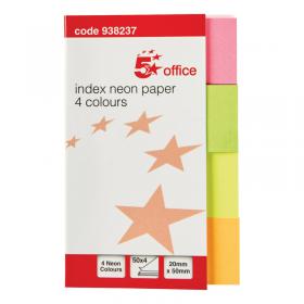 5 Star Index Paper Page Marker Flag 20x50mm 50 Flags per Colour Neon Assorted 938237 FS938237