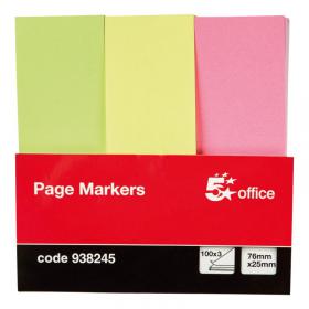 5 Star Index Page Markers 76x25mm 100 Sheets per Card x3 Assorted Neon 938245 FS938245