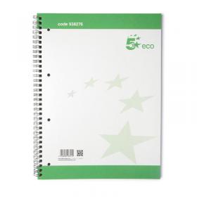 5 Star Recycled Spiral Notebook Ruled Margin Perforated 100 Page A4+ GreenWhite (Pack of 10) 938276 FS938276