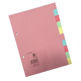 5 Star Office Subject Dividers 10-Part Recycled Card Two-hole Punched 155gsm A5 Assorted 938748