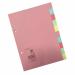 This picture features 5 Star A5 Dividers from 5 Star Office, made of recycled card and two-hole punched. Each set contains 10 subject dividers, with a weight of 155gsm. The dividers come in assorted colors, providing a colorful and organized addition to any office or school supplies.