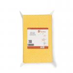 The photo showcases 5 Star Cloths and Wipes, specifically their Wave Line Mid-weight Cleaning Cloth. The cloth measures 500x300mm and comes in a vibrant yellow color. A pack of 50 is shown in the image, with each cloth weighing 40gsm. Perfect for various cleaning tasks, these cloths are a must-have for any cleaning arsenal.
