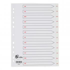 5 Star Elite Index Jan-Dec Polypropylene Multipunched A4 White With Red Text Tabs 940322