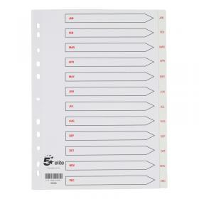 5 Star Elite Index Jan-Dec Polypropylene Multipunched A4 White with Red Text Tabs FS940322