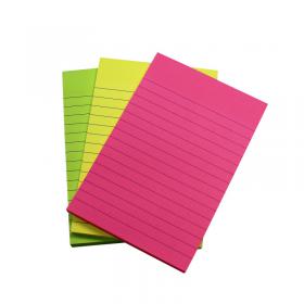 5 Star Extra Sticky Ruled Notes Repositionable 70gsm 150x101mm Assorted Neon (Pack of 3) 943356 FS943356