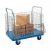 This picture shows a sturdy and versatile unbranded platform truck with mesh sides, perfect for transporting heavy loads with ease. Its yellow color adds visibility and its durable construction ensures long-lasting use.