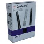 The image shows a pack of 100 GBC Binding Combs in black, specifically designed for A4 paper and with a 16mm capacity. These sturdy and versatile combs are perfect for binding presentations, reports, or any other important documents. They are a reliable and professional choice for any binding needs.