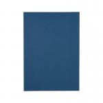 The photograph displays a pack of 100 Royal Blue GBC LeatherGrain A4 binding covers, each with a thickness of 250gsm. The covers are made with a leather-like texture and feature a sleek, professional design. They have a glossy finish and are ideal for binding important documents.