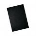 The photo shows a pack of 100 GBC LeatherGrain A4 Binding Covers in black. Each cover is 250gsm, has a leather-like texture, and is designed to bind documents with a professional and durable finish.