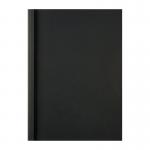The image features black GBC thermal binding covers made with 1.5mm LeatherGrain material. The A4 covers have a sleek, professional appearance and come in a pack of 100. Perfect for binding and protecting important documents.