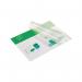 The picture shows a pack of 100 GBC Document Laminating Pouches, specifically designed for A3 sized documents. These glossy pouches have a thickness of 150 micron and are perfect for protecting important papers and photos.
