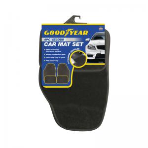 Goodyear 4 Piece Velour Car Mat Set Black 904526 GDY44463