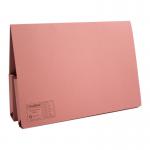 A vibrant photograph of a pack of 25 pink, foolscap-size double pocket wallets, branded Guildhall Legal Exacompta. Each wallet has a sleek design and is made with high-quality materials to ensure durability.
