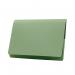 This photo shows a pack of 50 Exacompta Guildhall Document Wallets in the color green. Each wallet has a full flap pocket and is sized for foolscap paper. The wallets are neatly organized and stacked, ready for use in an office or school setting.