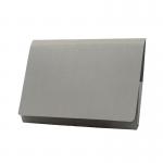 This photograph shows a stack of 50 Exacompta Guildhall Full Flap Pocket Wallets in the color grey. The wallets are designed to hold foolscap sized documents and have a convenient flap closure. Their professional appearance and durable construction make them a valuable office accessory.