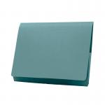 A photo of the Guildhall Legal Exacompta Guildhall Brief Size Pocket Wallet in blue shows a set of 50 durable and professional-looking wallets. Made to fit 14x10in documents, these wallets are perfect for organizing important papers and keeping them secure.