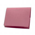 The photograph features a stack of 50 pink pocket wallets from Guildhalls Legal Exacompta collection. Each wallet measures 14x10 inches and is perfect for conveniently storing documents.