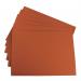 In this photo, you can see a stack of 50 bright orange Exacompta Guildhall brief size pocket wallets from Guildhall Legal. The wallets are neatly arranged with their 14x10 inch dimensions clearly visible. The eye-catching color makes them easy to spot and organize.