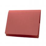 This image shows a stack of 50 red-colored Exacompta Guildhall brief size pocket wallets from Guildhall Legal. Each wallet measures 14x10 inches and features a sleek design. The wallets are neatly organized and ready to be used for organizing important documents.
