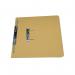 The image shows a set of 50 yellow transfer and pocket files from Exacompta. The files are made of durable 315gsm material and feature a spiral binding for easy organization. The Foolscap size makes them ideal for holding important documents and papers.