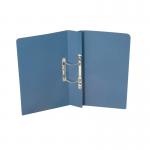 The image shows a pack of 25 Exacompta Guildhall heavy-duty transfer spiral files in blue color. Each file is made of 420gsm heavyweight material, with a foolscap size to accommodate larger documents. The files feature a transfer mechanism and pocket for easy organization and safekeeping of important papers.