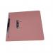 The photo shows a set of 25 Exacompta Guildhall Heavyweight Transfer Spiral Files in a vibrant shade of pink. These files are designed for foolscap sized documents and have a sturdy 420gsm construction. The front pocket and transfer mechanism make organization and filing a breeze. Perfect for a professional or personal filing system.