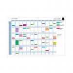 An image of the Exacompta Planning Boards Magnetic Perpetual Year Planner shows a sleek white board with a grid pattern and designated sections for each month. Colorful magnets and strips can be seen scattered across the board, along with a pen and accompanying box.