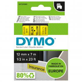 Dymo 45018 D1 12mm x 7m Black on Yellow Tape 10091J