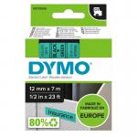 Dymo 45019 D1 12mm x 7m Black on Green Tape 10092J