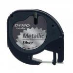 Dymo 91208 12mm x 4m Black On Metallic Silver Tape
