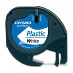 Dymo 91201 12mmx4m Black On White Plastic Tape