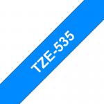 Brother TZE535 White on Blue 8M x 12mm Gloss Tape 14096J