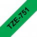 Brother TZE-751 Black on Green 8M x 24mm Gloss Tape 14113J