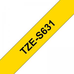 Brother TZES631 Black on Yellow 8M x 12mm Strong Adhesive Tape 14175J