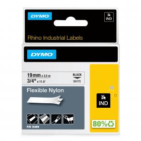 Dymo 18489 19mm x 3.5m Black On White Flexible Nylon Tape - S0718120 14611J