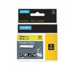 Dymo 18491 19mm x 3.5m Black On Yellow Flexible Nylon Tape - S0718090 14613J