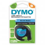 Dymo 91205 12mm x 4m Black On Blue Plastic Tape 15509J