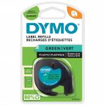 Dymo 91204 12mm x 4m Black On Green Plastic Tape 15510J