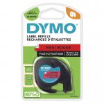 Dymo 91203 12mmx4m Black On Red Plastic Tape 15511J