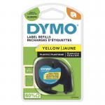 Dymo 91202 12mmx4m Black On Yellow Plastic Tape 15512J